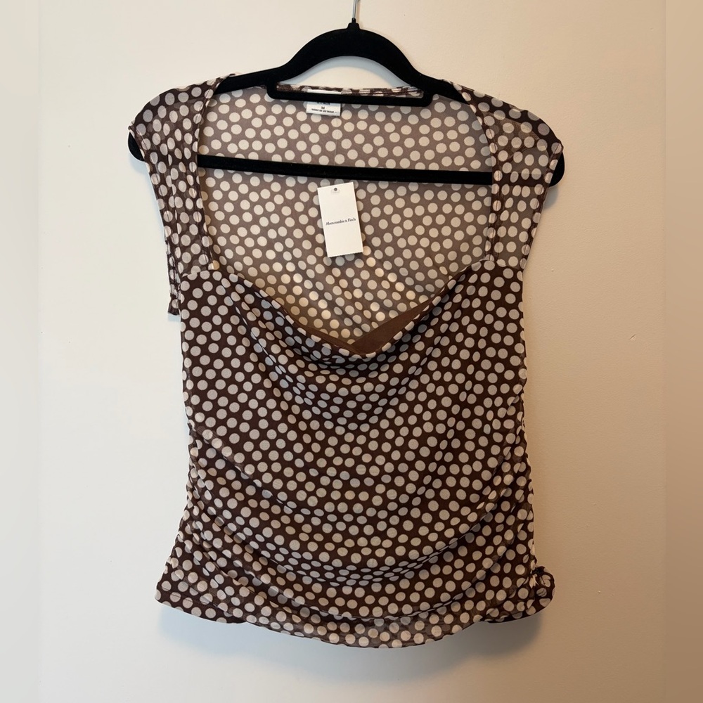 NWT Abercrombie Ava Mesh Top - Brown Polka Dot - M